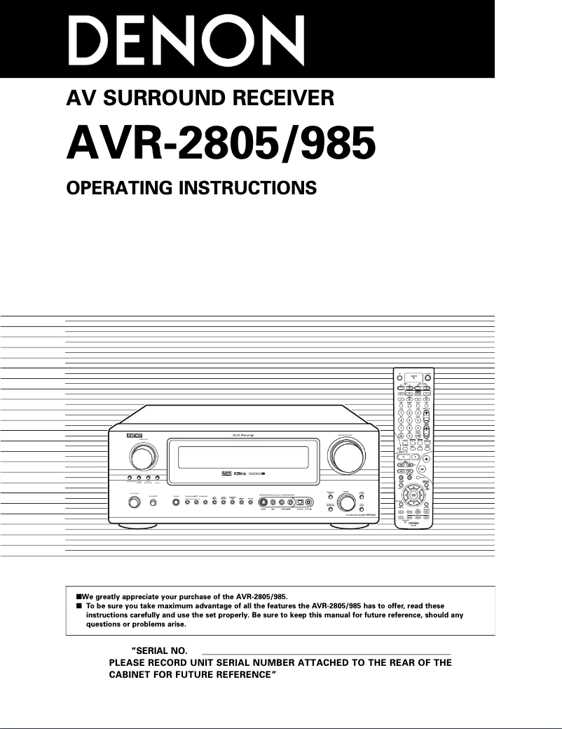 Image de la première page du manuel de l'appareil AVR-2805