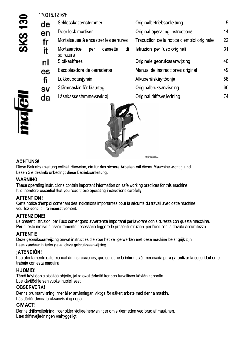 Page n°1 - Manuel utilisateur Mafell SKS 130
