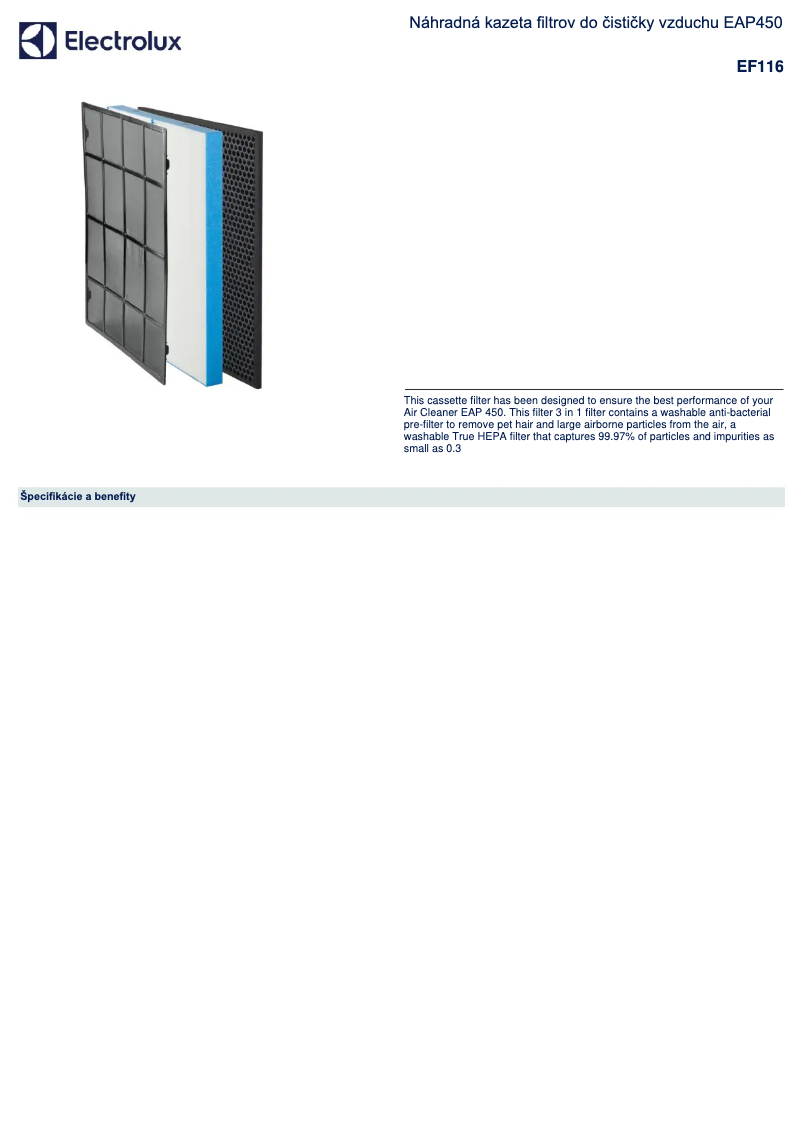 Page 1 de la notice Manuel utilisateur Electrolux EF116