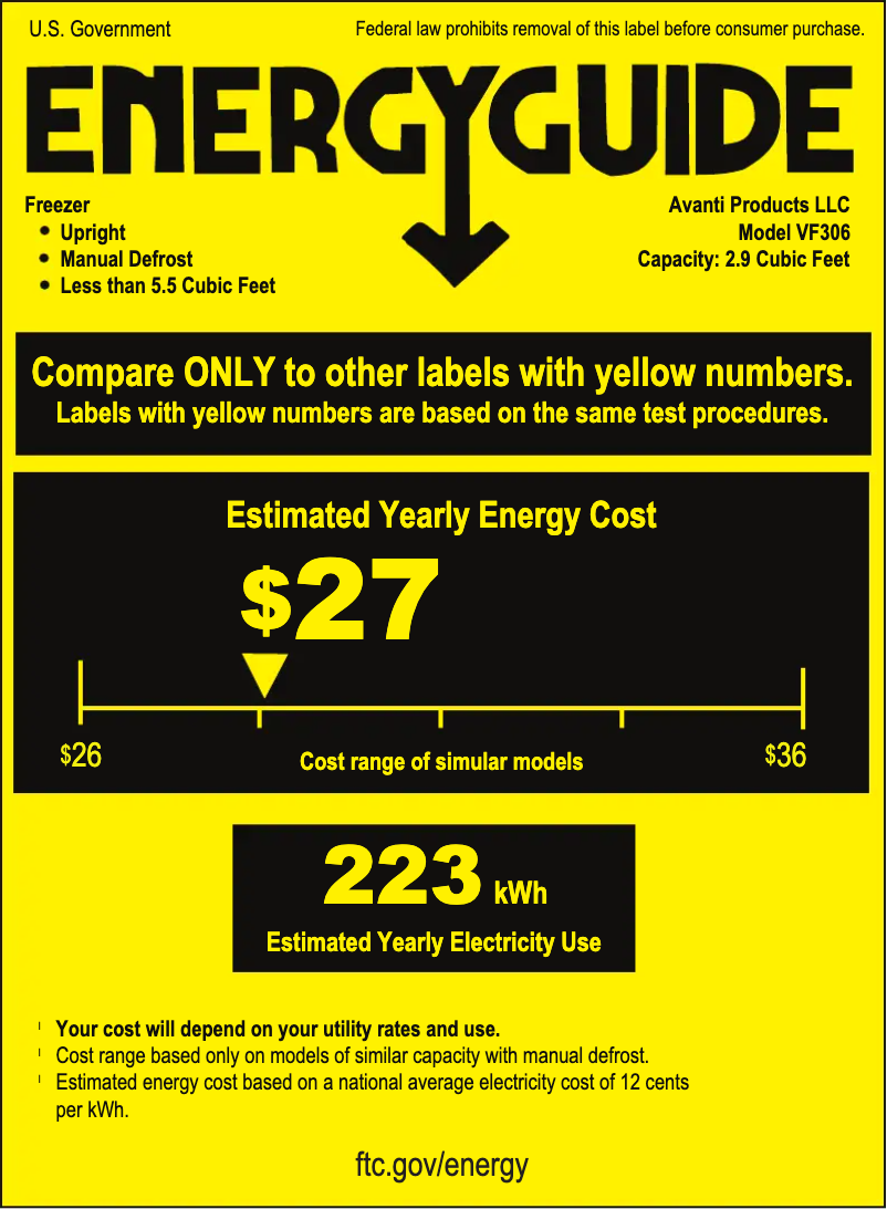 Page 1 de la notice Label énergétique Avanti VF306