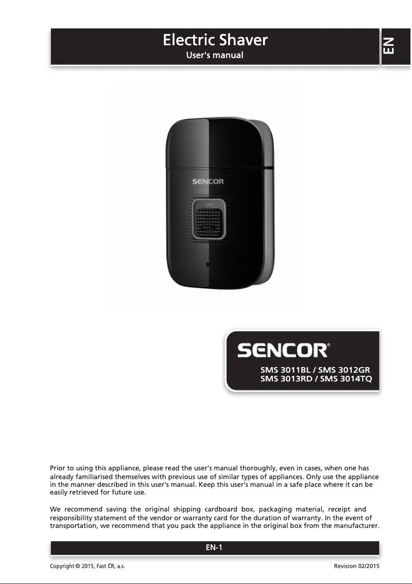 Page 1 de la notice Manuel utilisateur Sencor SMS 3013RD