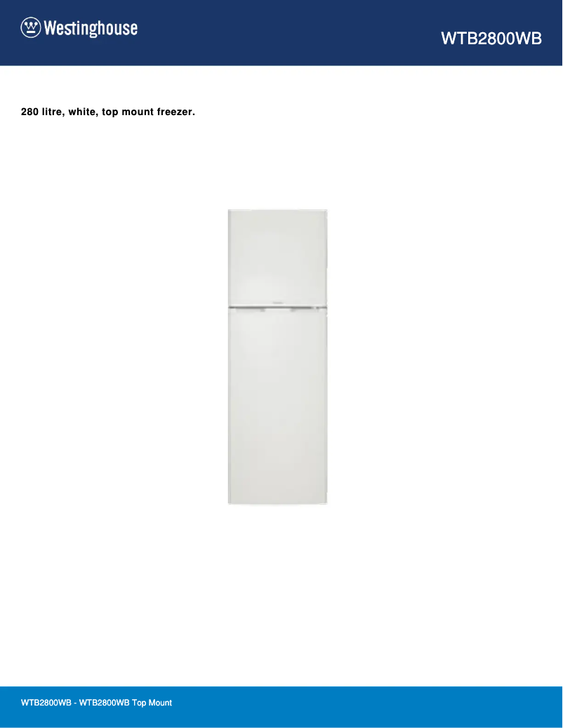 Page 1 de la notice Fiche technique Westinghouse WTB2800WB
