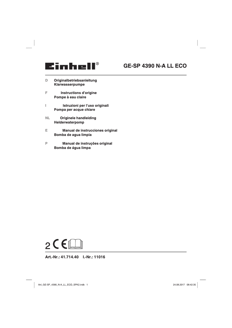 Page 1 de la notice Manuel utilisateur Einhell GE-SP 4390 N-A LL Eco