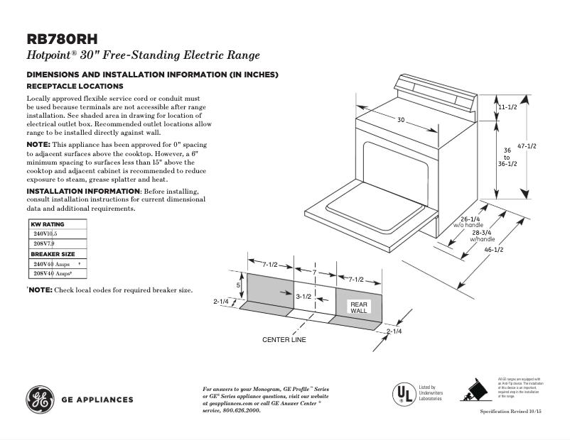Page 1 de la notice Fiche technique Hotpoint RB780RHSS