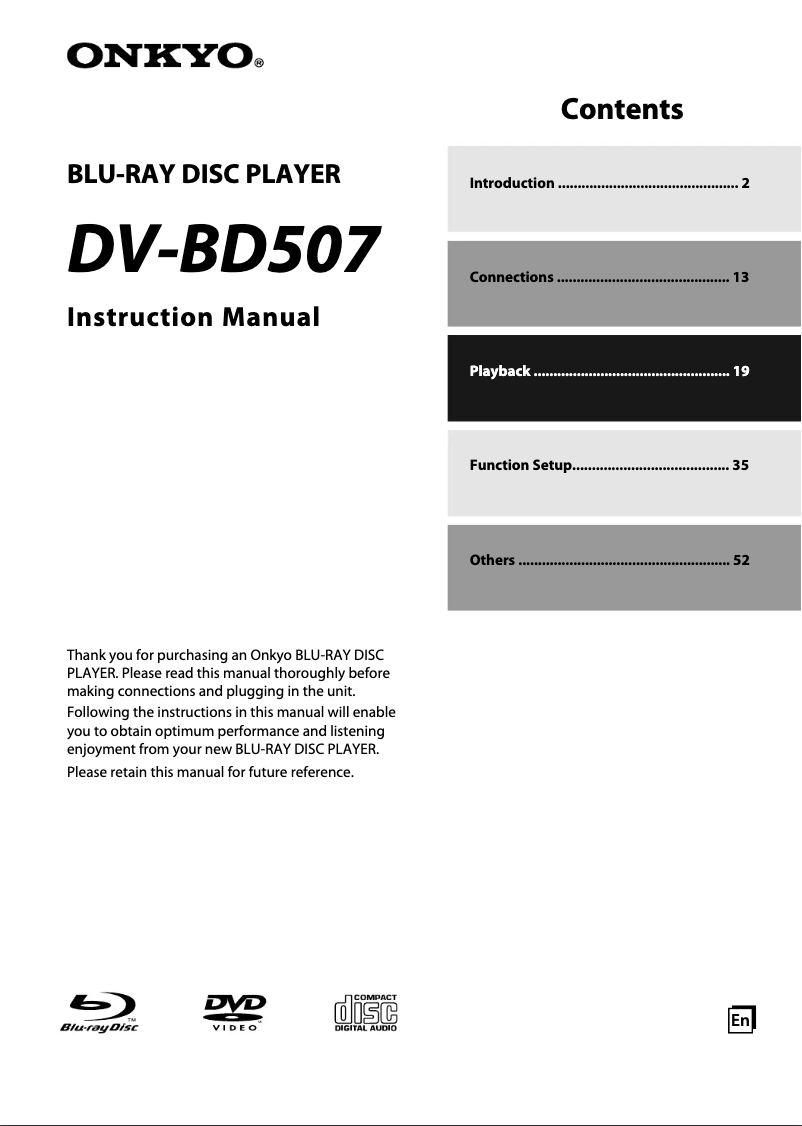 Page n°1 - Manuel utilisateur Onkyo DV-BD507
