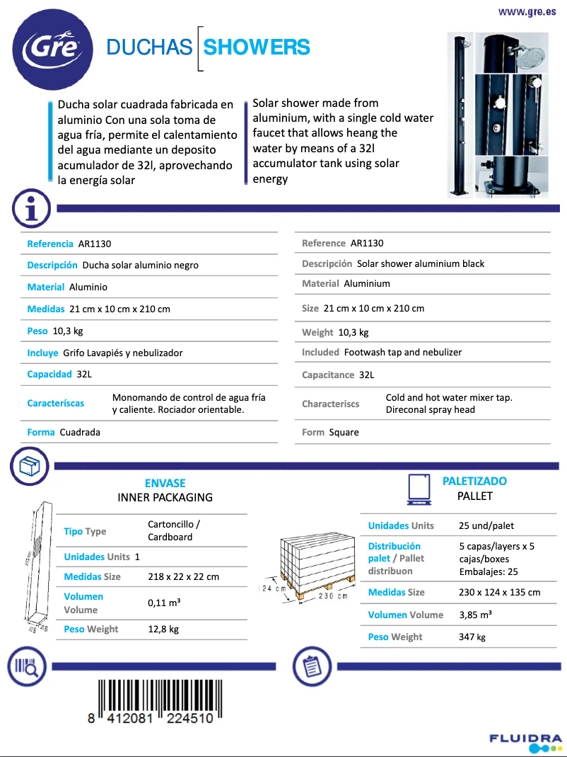 Page 1 de la notice Fiche technique Gre AR1130