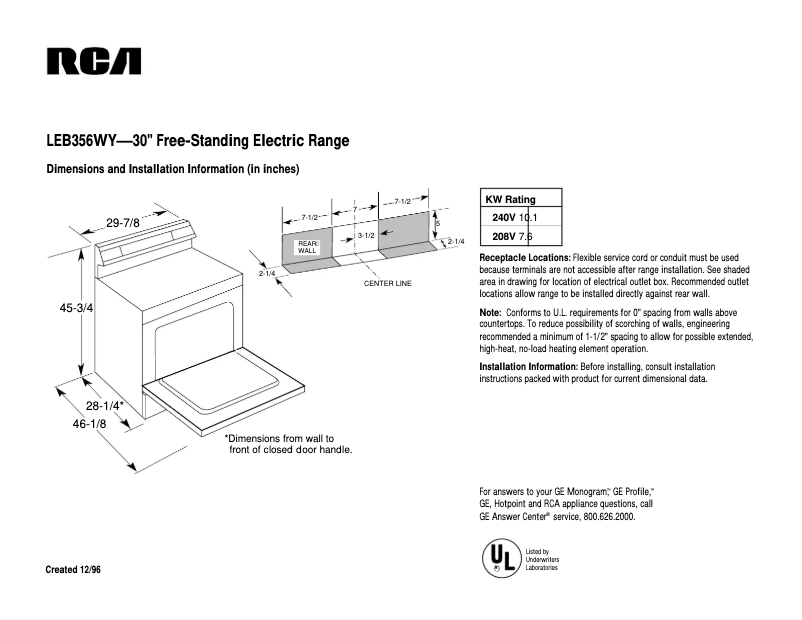 Page n°1 - Fiche technique RCA LEB356WYWW