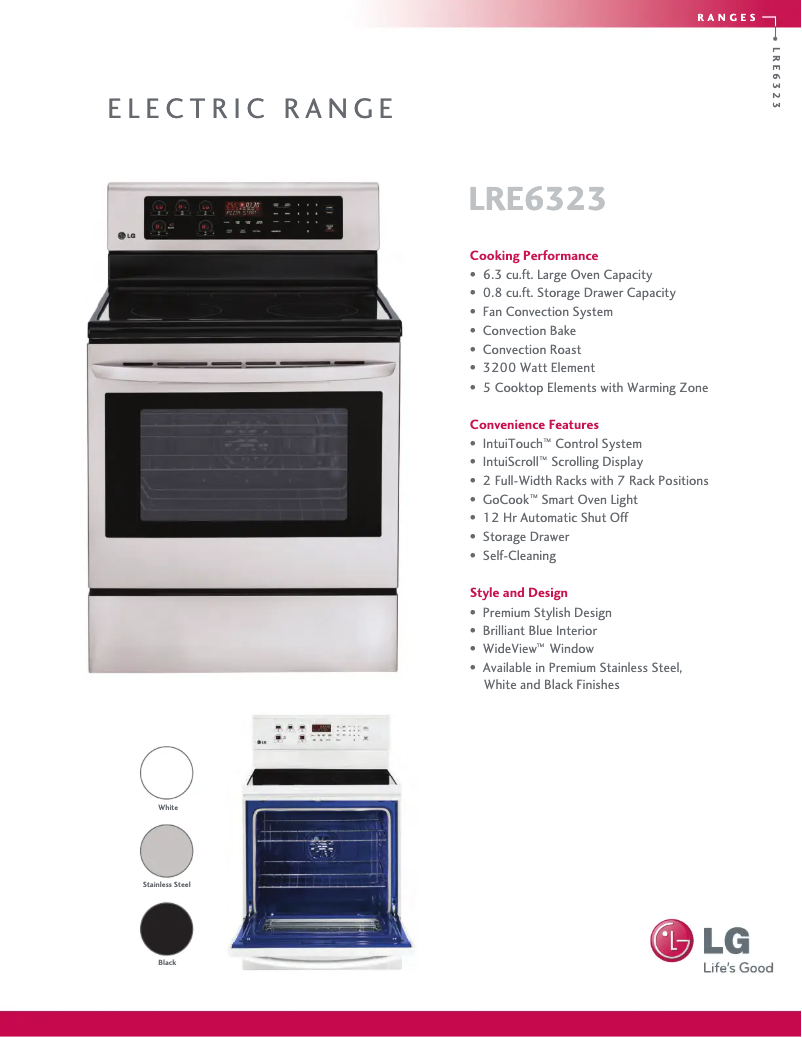 Página 1 del manual Ficha técnica LG LRE6323SB