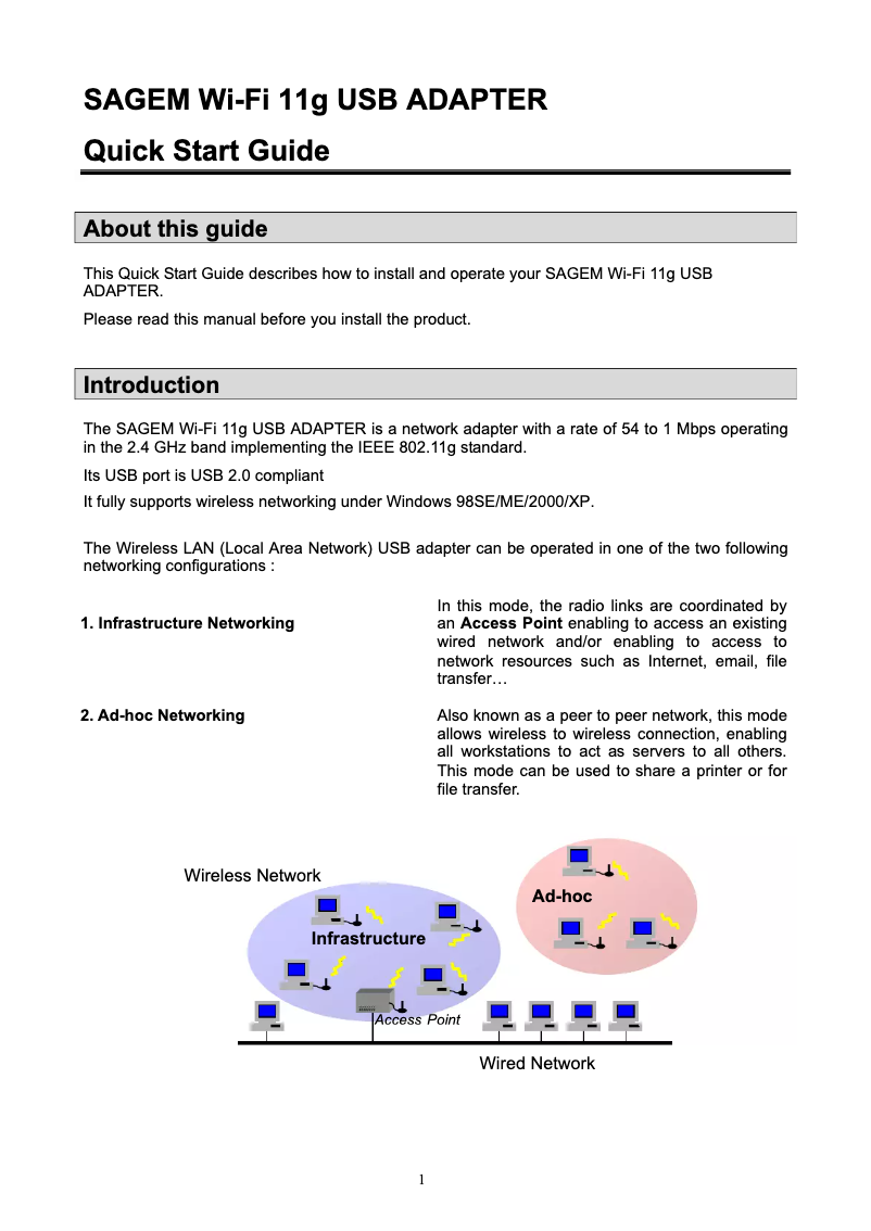 Page 1 de la notice Manuel utilisateur Sagem WUBR-128GW