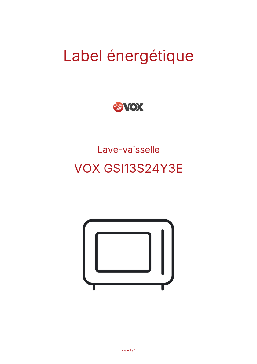 Page n°1 - Label énergétique VOX GSI13S24Y3E