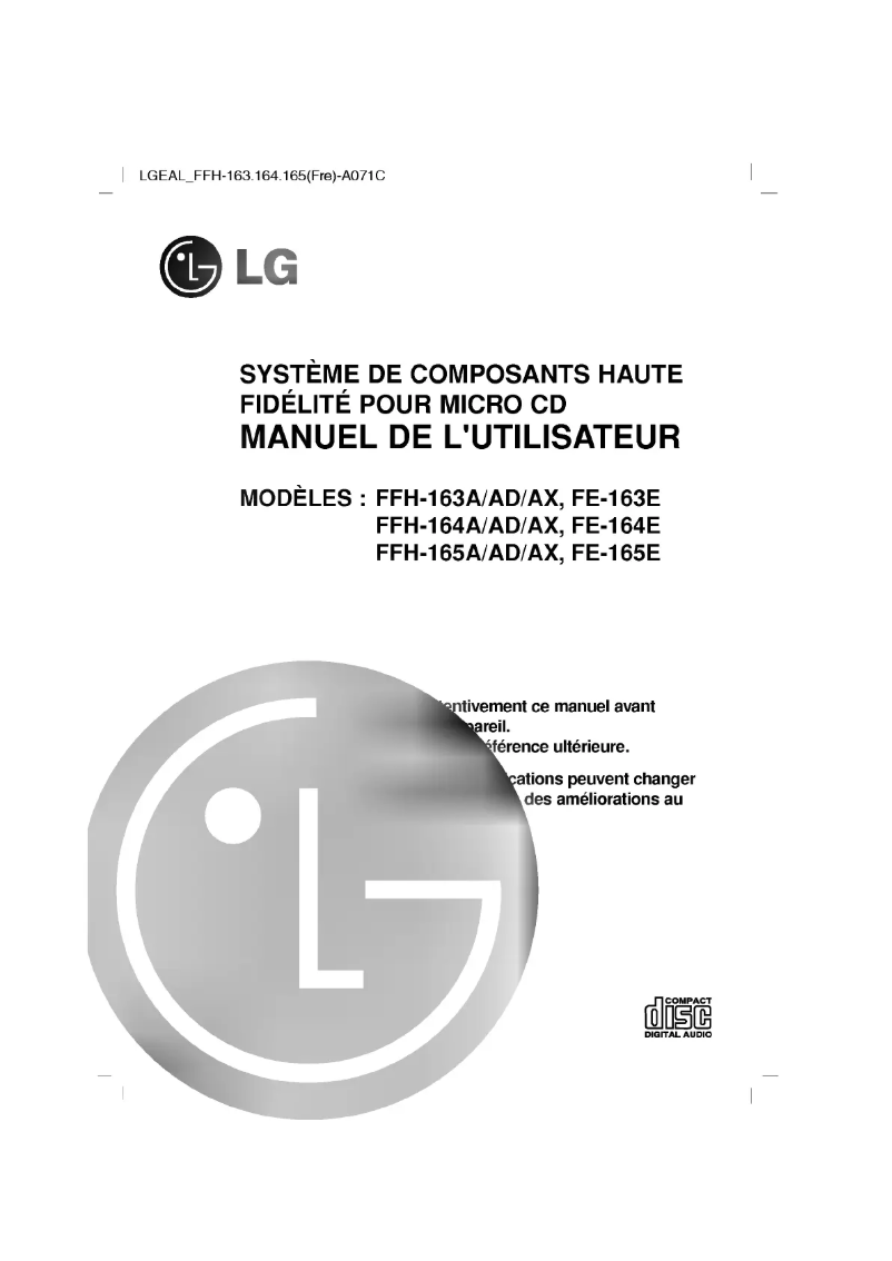 Page 1 de la notice Manuel utilisateur LG FFH-165A