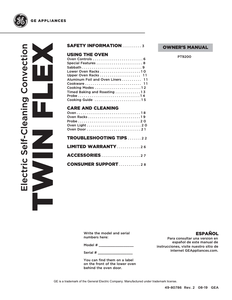 Page 1 de la notice Manuel d'utilisation et d'entretien GE Profile PT9200SLSS