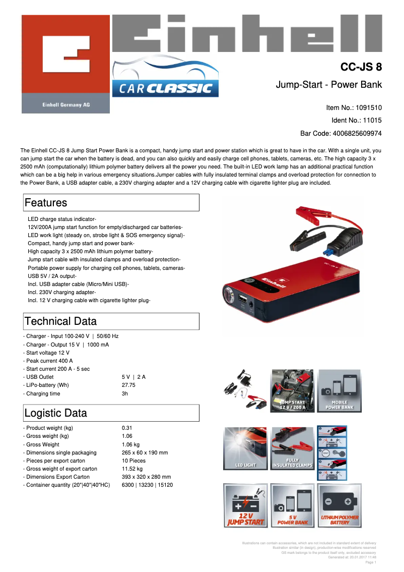Page n°1 - Fiche technique Einhell CC-JS 8