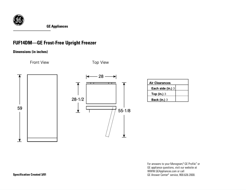 Page n°1 - Fiche technique GE FUF14DMRWH