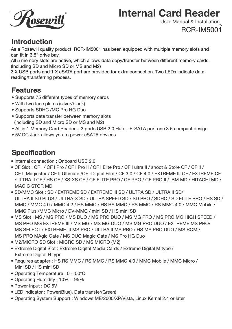 Page n°1 - Manuel utilisateur Rosewill RCR-IM5001