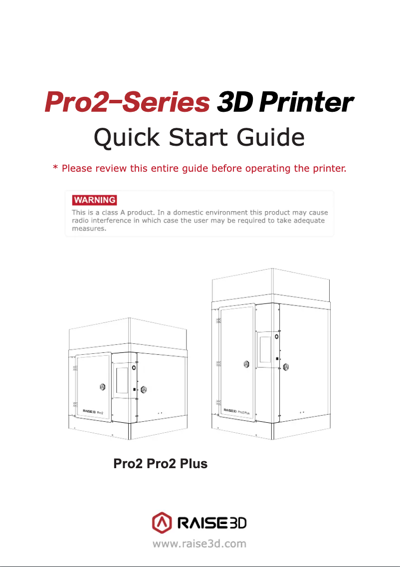 Page n°1 - Manuel utilisateur Raise3D Pro2 Plus