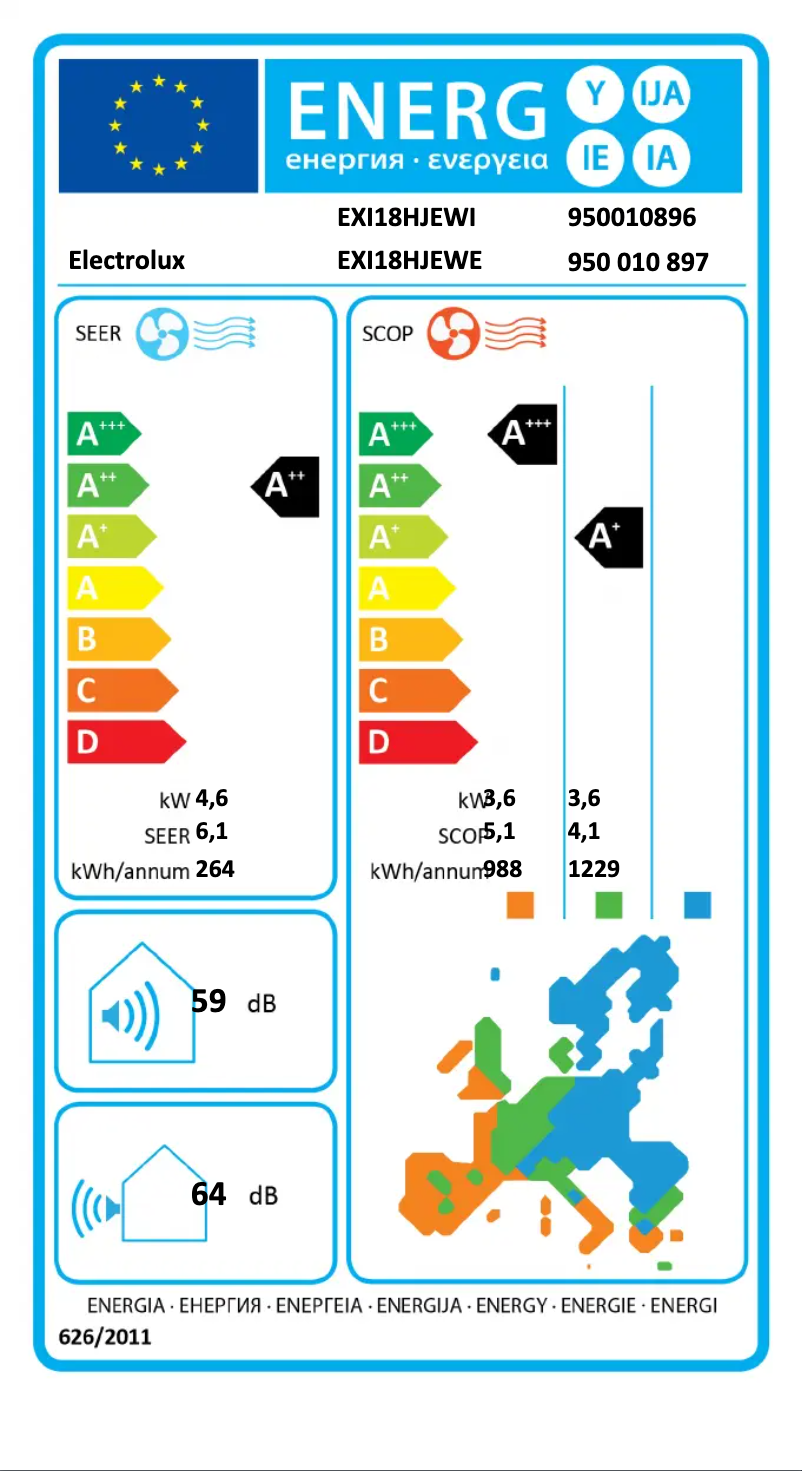 Page n°1 - Label énergétique Electrolux EXI18HJEWE