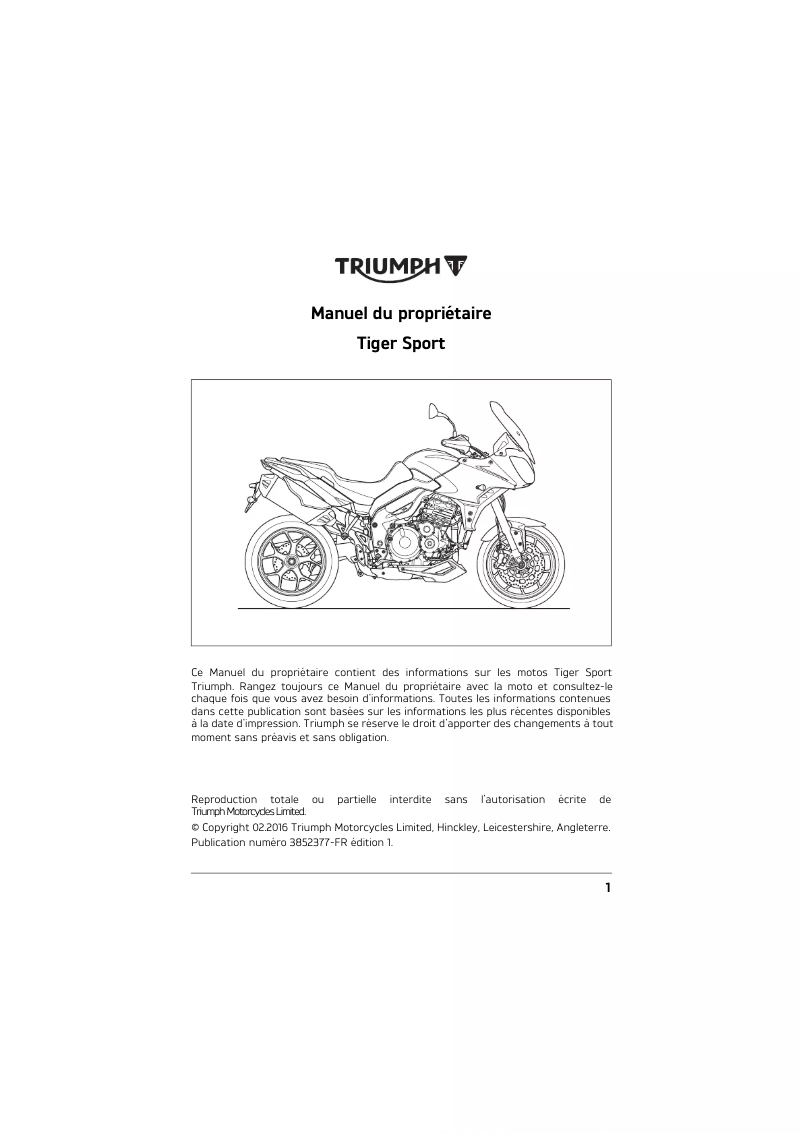 Page 1 de la notice Manuel utilisateur Triumph Tiger Sport 1050 (2018)