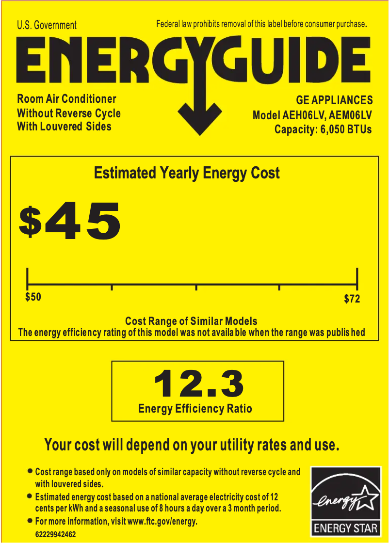 Página 1 del manual Etiqueta energética GE AEM06LV