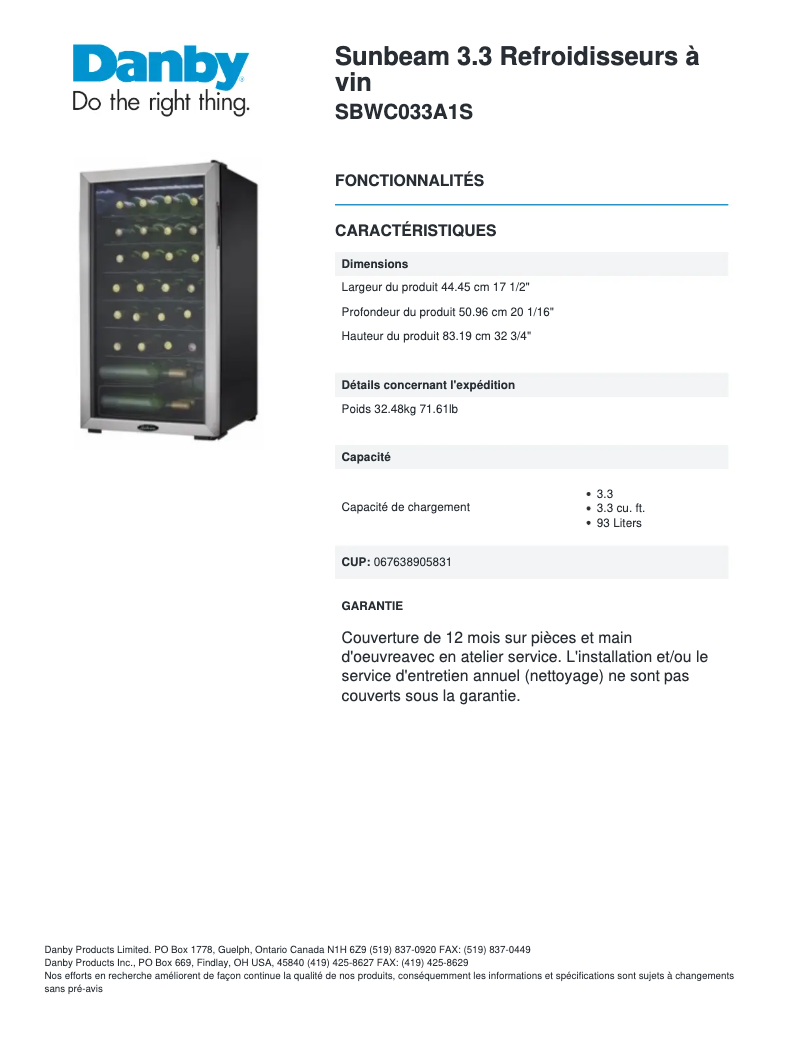 Página 1 del manual Manual de usuario Danby SBWC033A1S