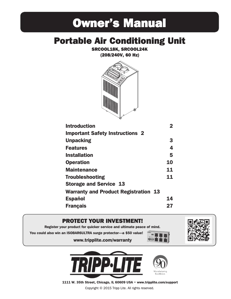 Page 1 de la notice Manuel utilisateur Tripp Lite SmartRack SRCOOL24K