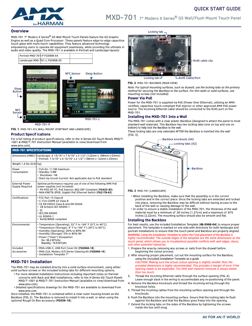 Page 1 de la notice Manuel utilisateur AMX MXD-701