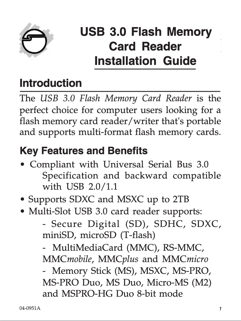 Page 1 de la notice Manuel utilisateur Siig JU-MR0E12-S1