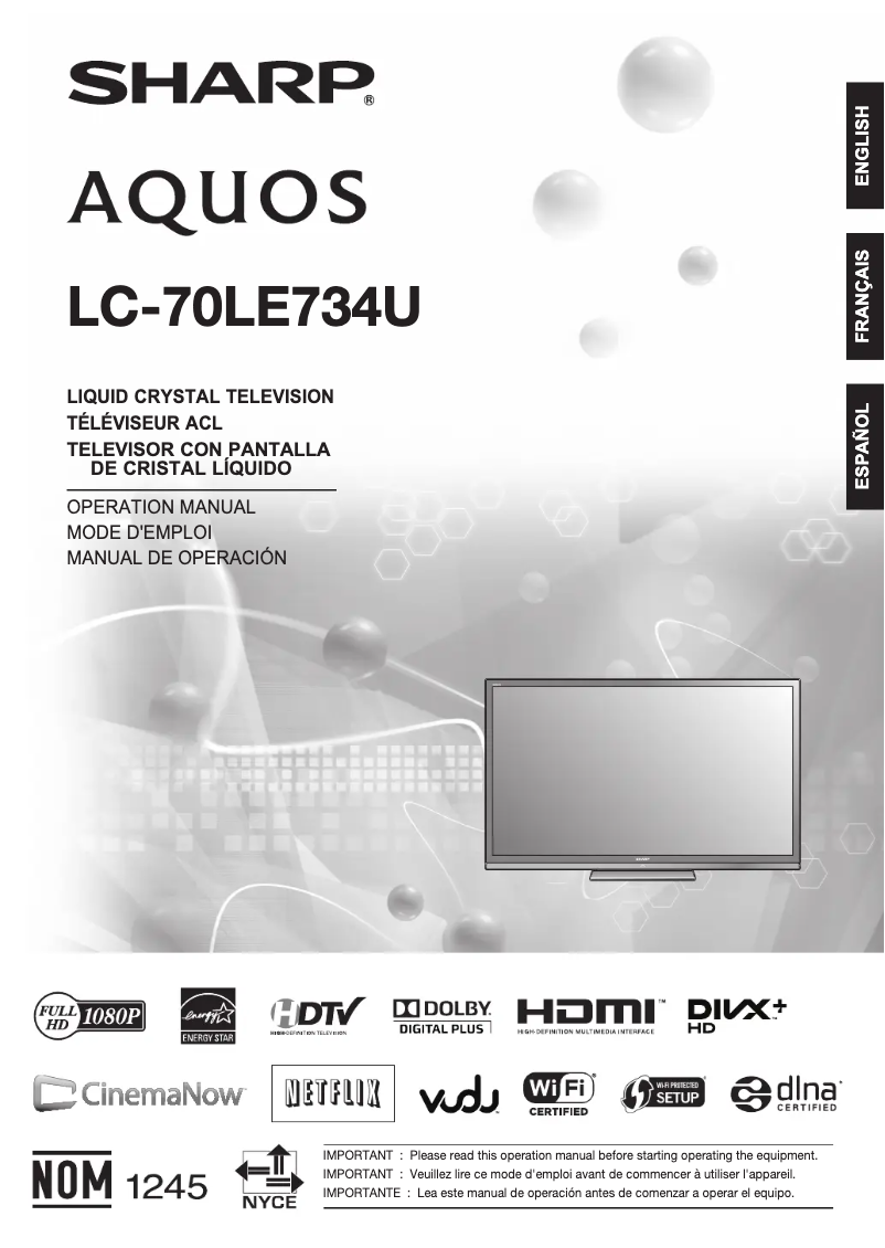 Page 1 de la notice Manuel utilisateur Sharp Aquos LC-70LE734U