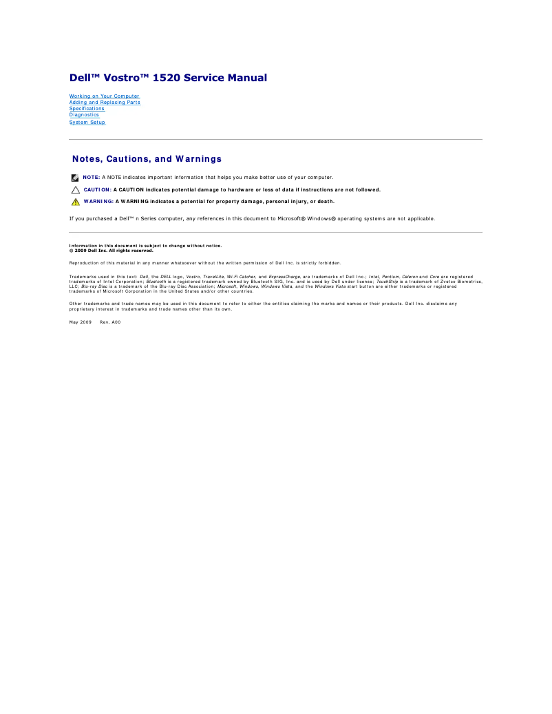 Image de la première page du manuel de l'appareil Vostro 1520