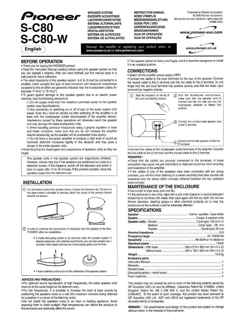 Page n°1 - Manuel utilisateur Pioneer S-C80