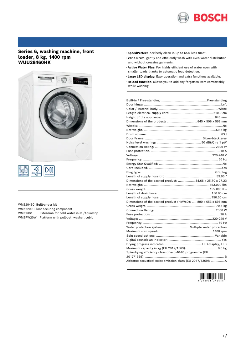 Image de la première page du manuel de l'appareil WUU28460HK