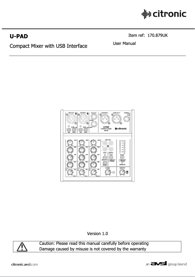 Page 1 de la notice Manuel utilisateur Citronic U-PAD