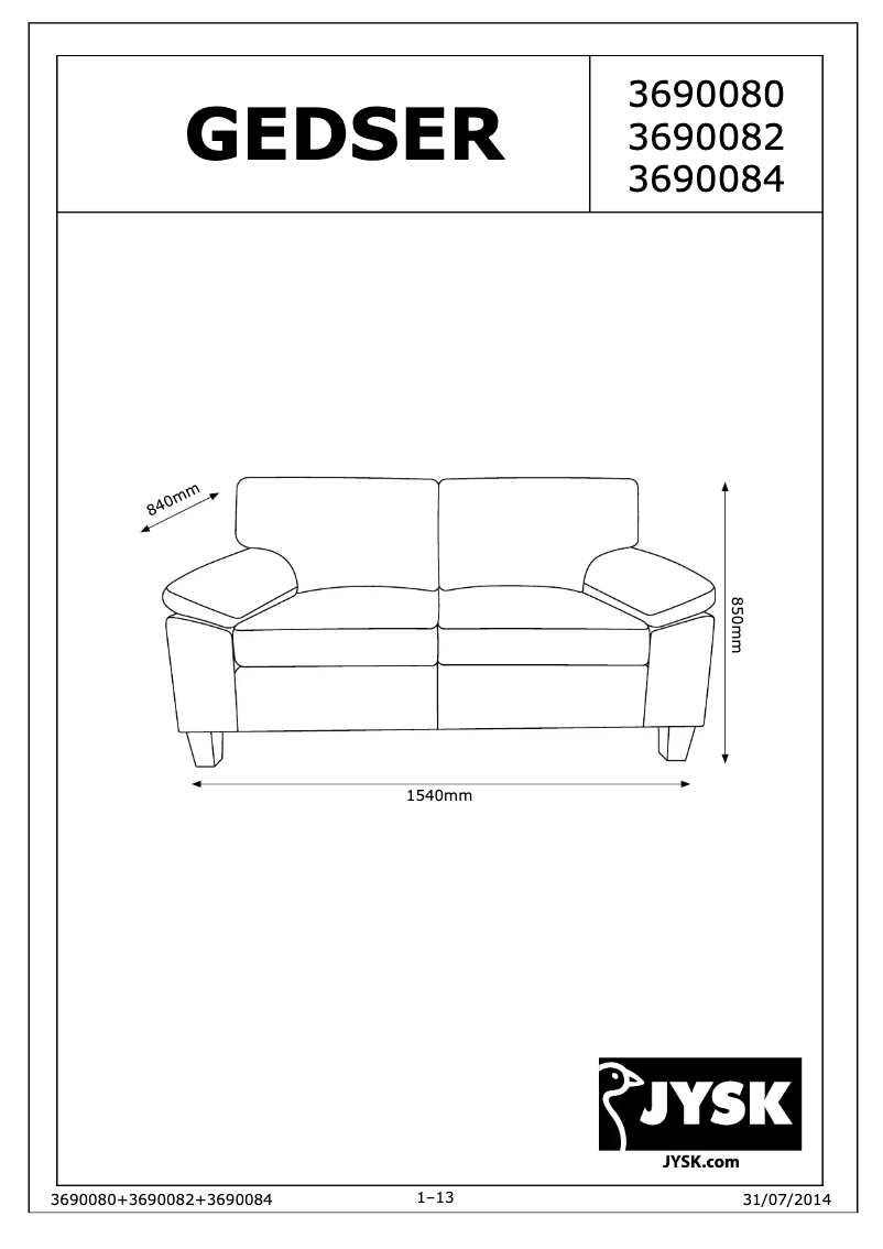Page 1 de la notice Manuel utilisateur JYSK Gedser (150x85x84)