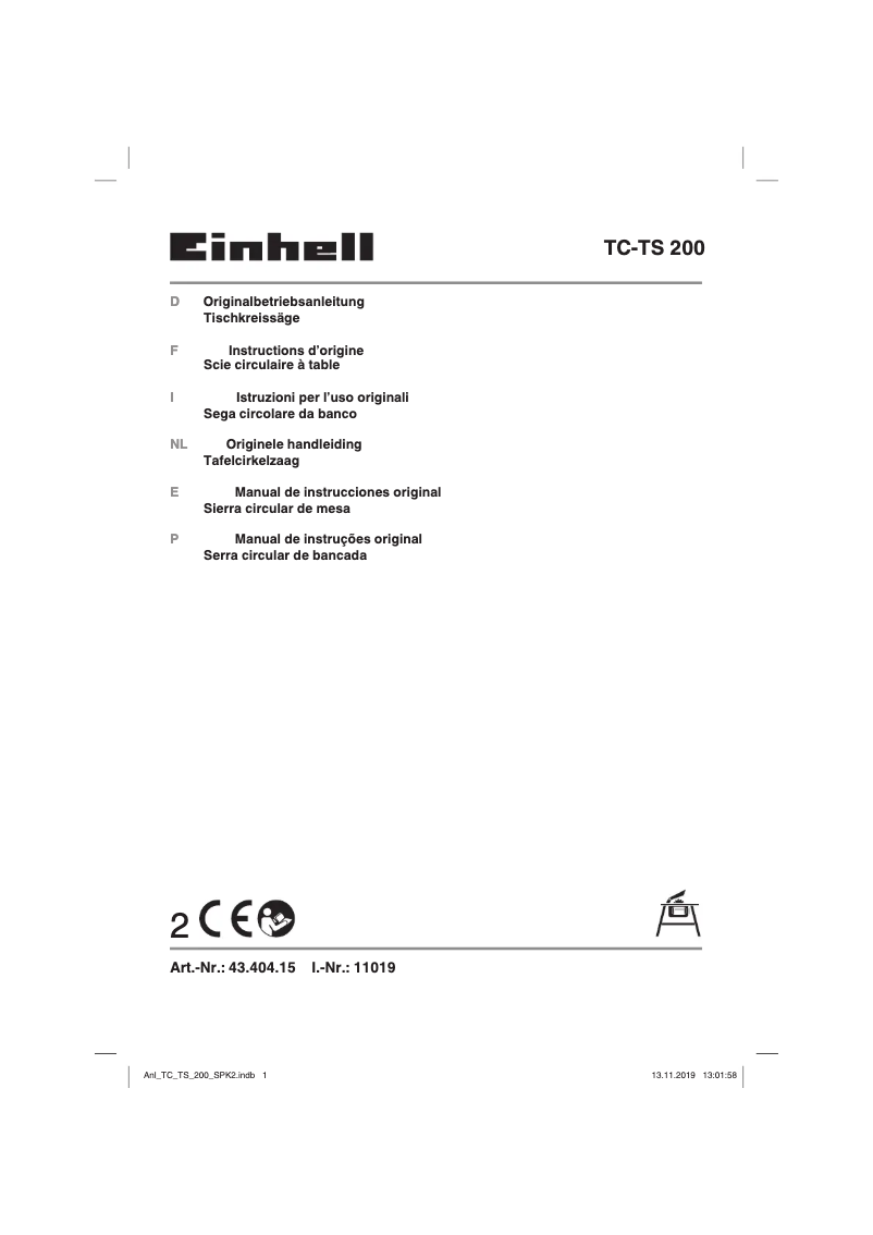 Page n°1 - Manuel utilisateur Einhell TC-TS 200