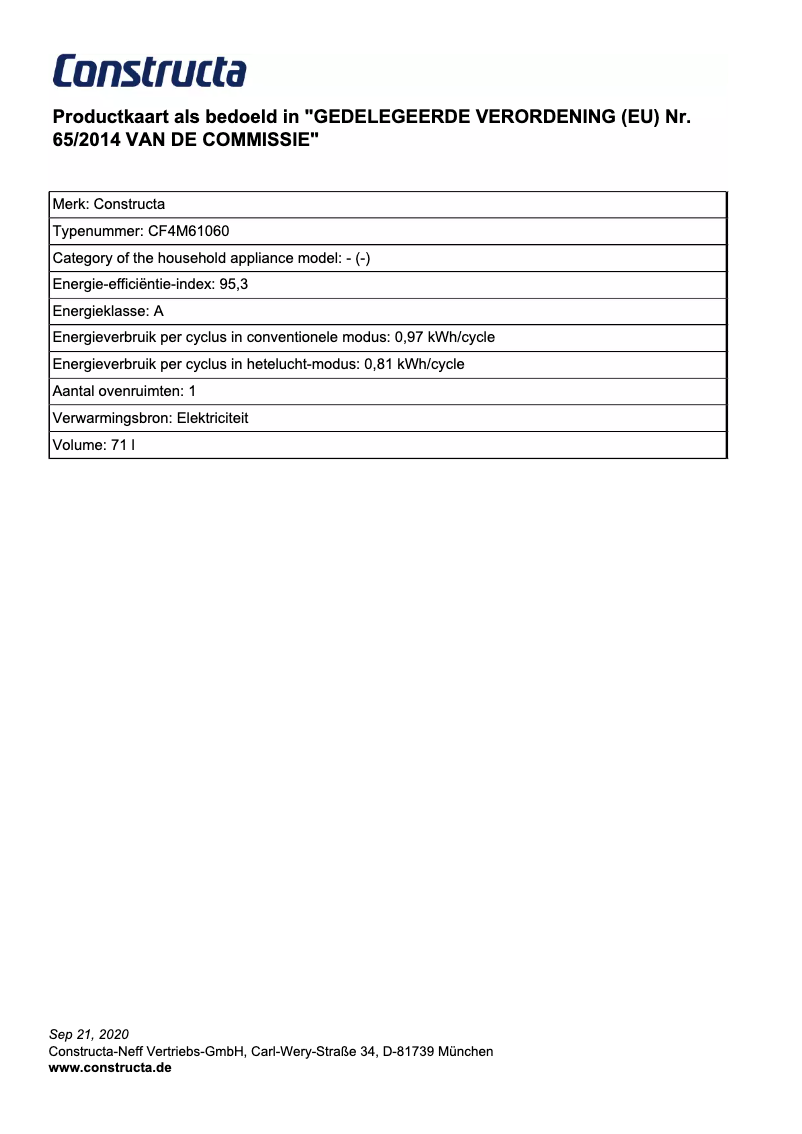 Page 1 de la notice Mode d'emploi Constructa CF4M61060