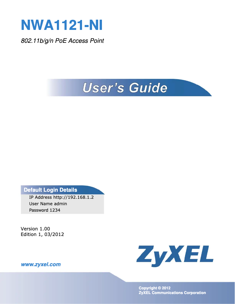 Page n°1 - Manuel utilisateur ZyXEL NWA1121-NI