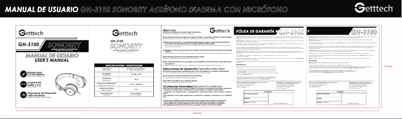 Page n°1 - Manuel utilisateur Getttech GH-3100R