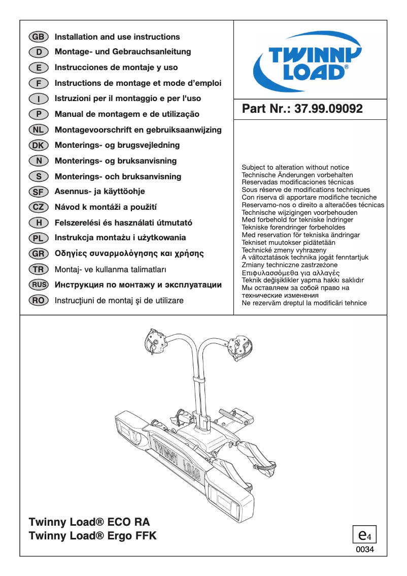 Page 1 de la notice Manuel utilisateur Twinny Load Ergo FFK