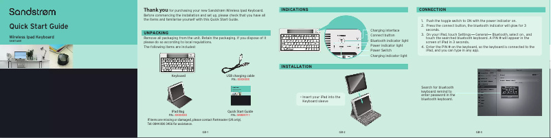 Page 1 de la notice Manuel utilisateur Sandstrøm SKBTAB11