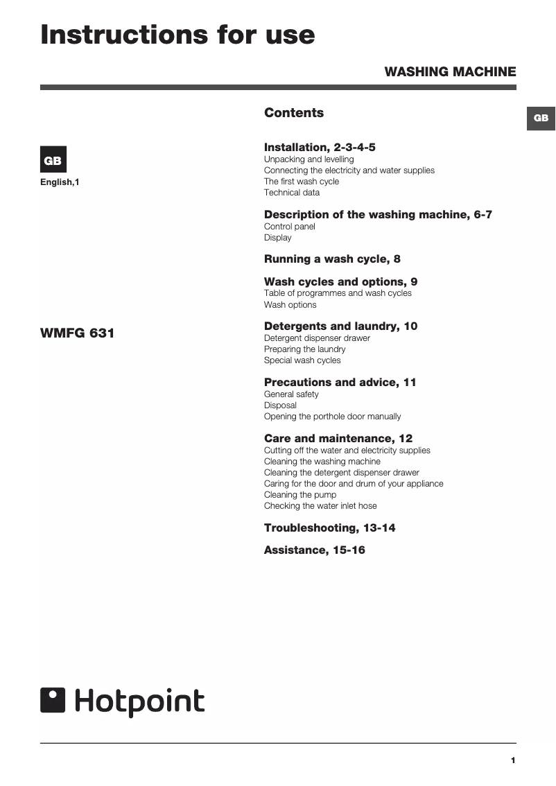 Image de la première page du manuel de l'appareil WMFG 631