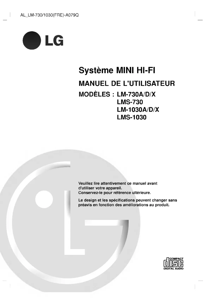 Page 1 de la notice Manuel utilisateur LG LM-1030A