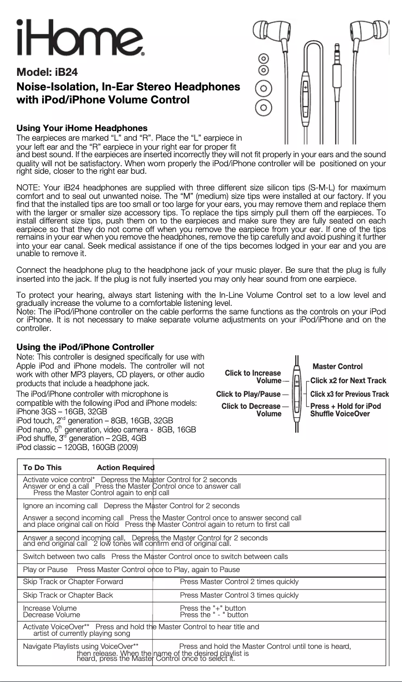 Page n°1 - Manuel utilisateur iHome iB24