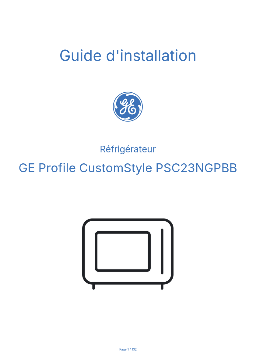 Page n°1 - Guide d'installation GE Profile CustomStyle PSC23NGPBB