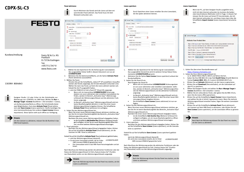 Page 1 de la notice Manuel utilisateur Festo CDPX-SL-C3