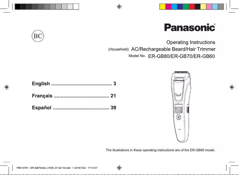 Page n°1 - Manuel utilisateur Panasonic ER-GB60