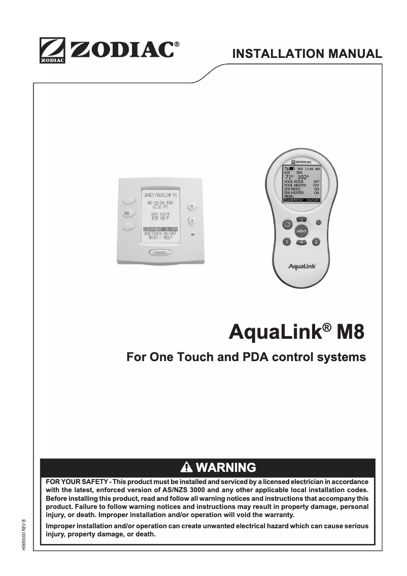 Page 1 de la notice Manuel utilisateur Zodiac AquaLink M8