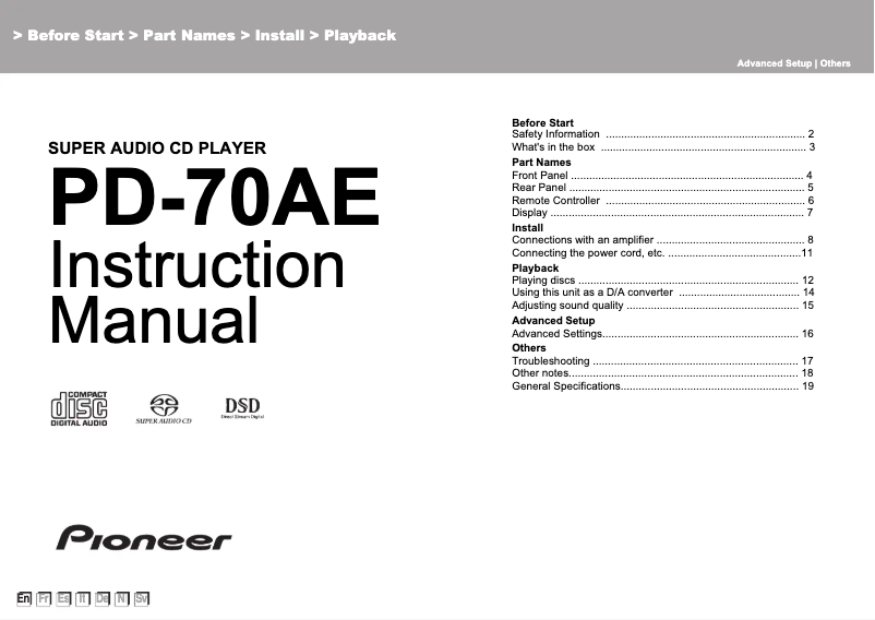 Página 1 del manual Manual de usuario Pioneer PD-70AE