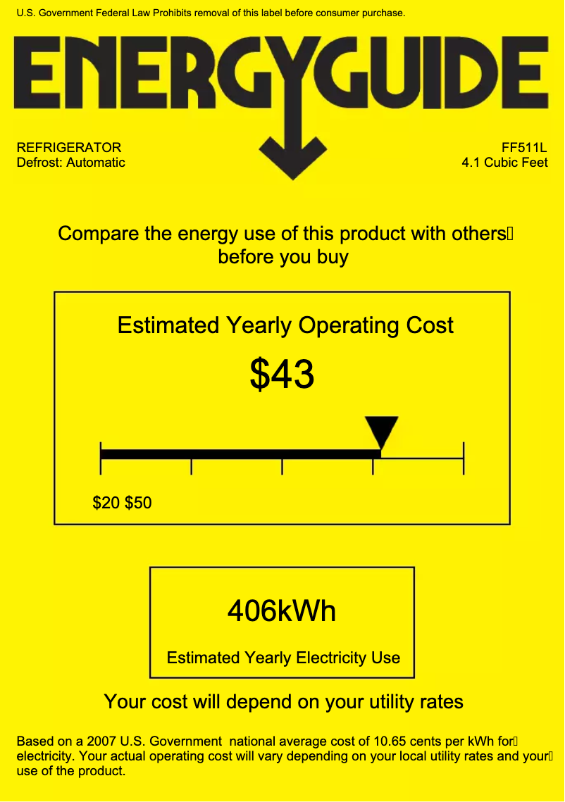 Page 1 de la notice Label énergétique Summit FF511L