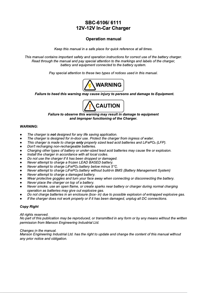 Page 1 de la notice Manuel utilisateur Manson SBC-6111