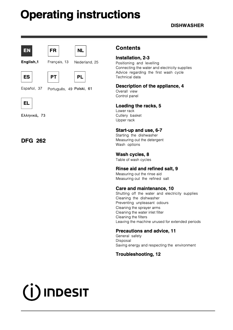 Image de la première page du manuel de l'appareil DFG 262 EU